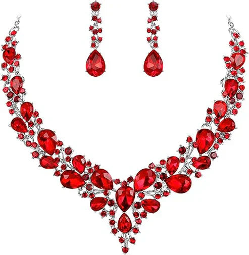 Ruby Crystal Cluster Jewellery Set