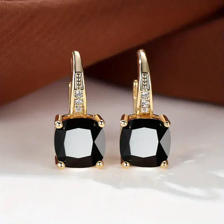 Mystic Gemstone Stone Hoop Gold Earrings
