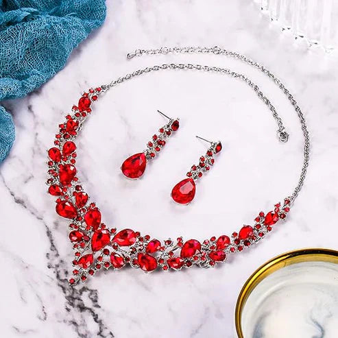 Ruby Crystal Cluster Jewellery Set