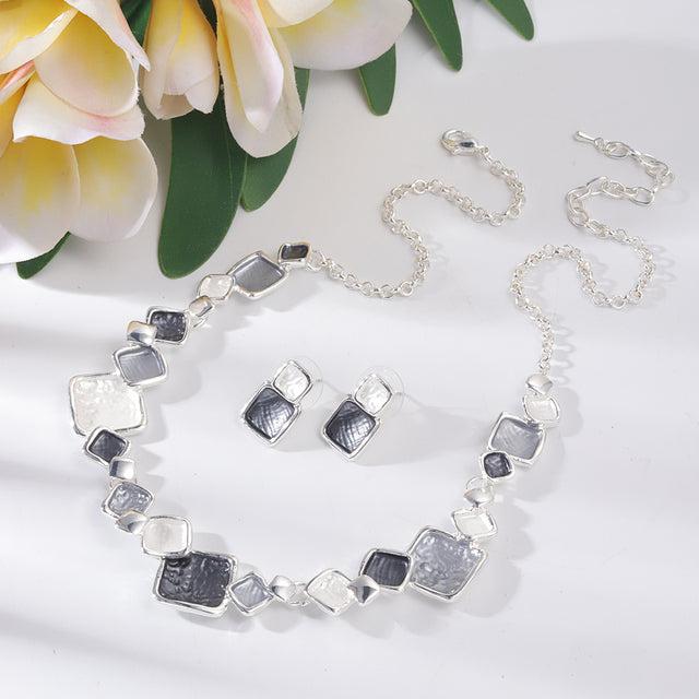 Grey Enamel Round Necklaces Geometric