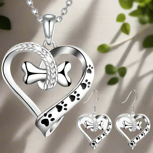 2-Piece Jewellery Set with Paw, Heart &amp; Bone Charms