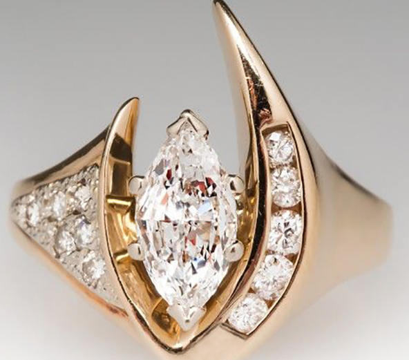 Vintage Irregular Gold &amp; Silver Zirconia Ring