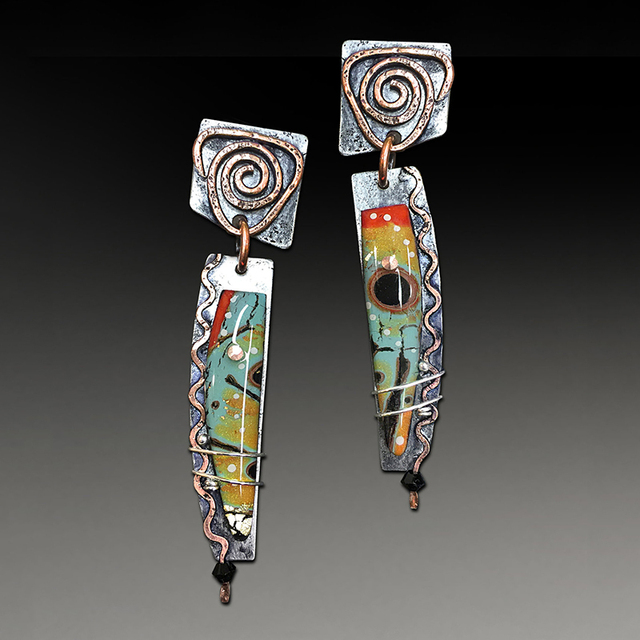 Ethnic silver earrings with multiColoured enamel