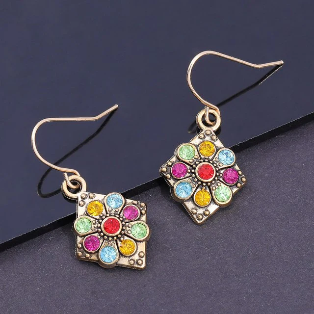 Vintage MultiColour Crystal Mandala Earrings