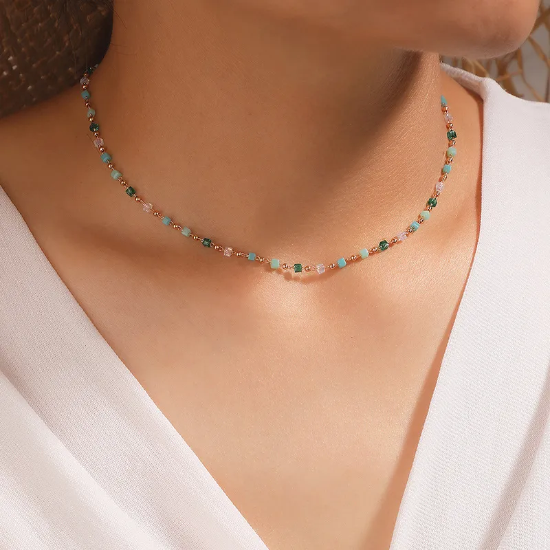 MultiColoured gold-plated pebbles necklace