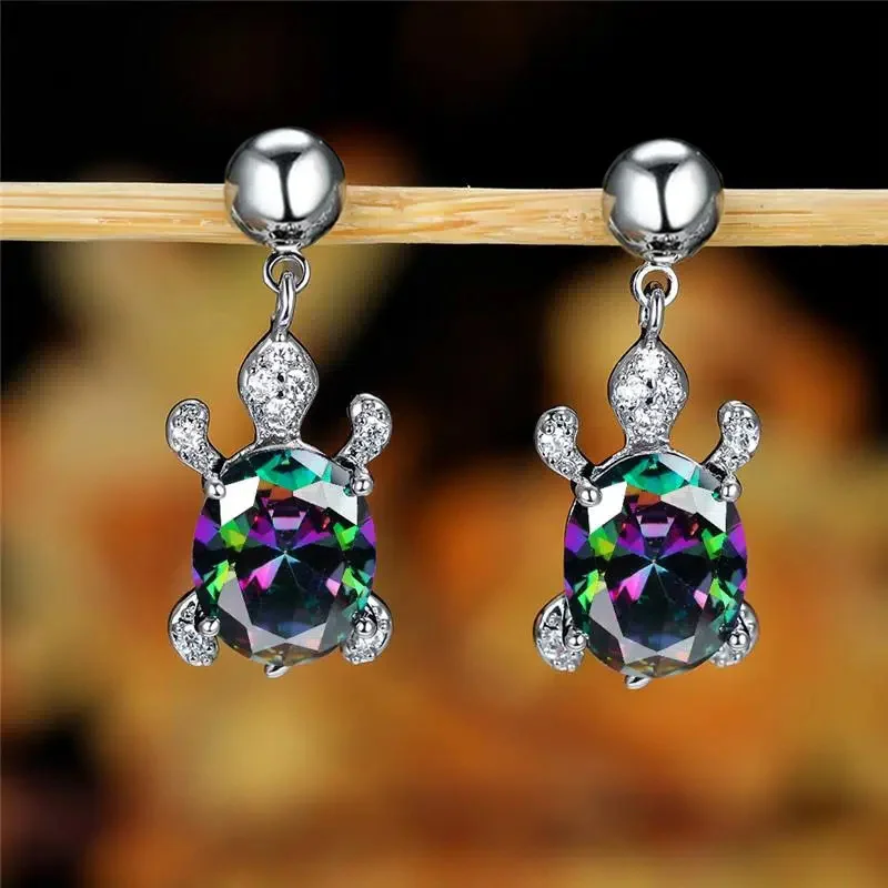 Elegant Turtle Earrings with MultiColoured Zirconia