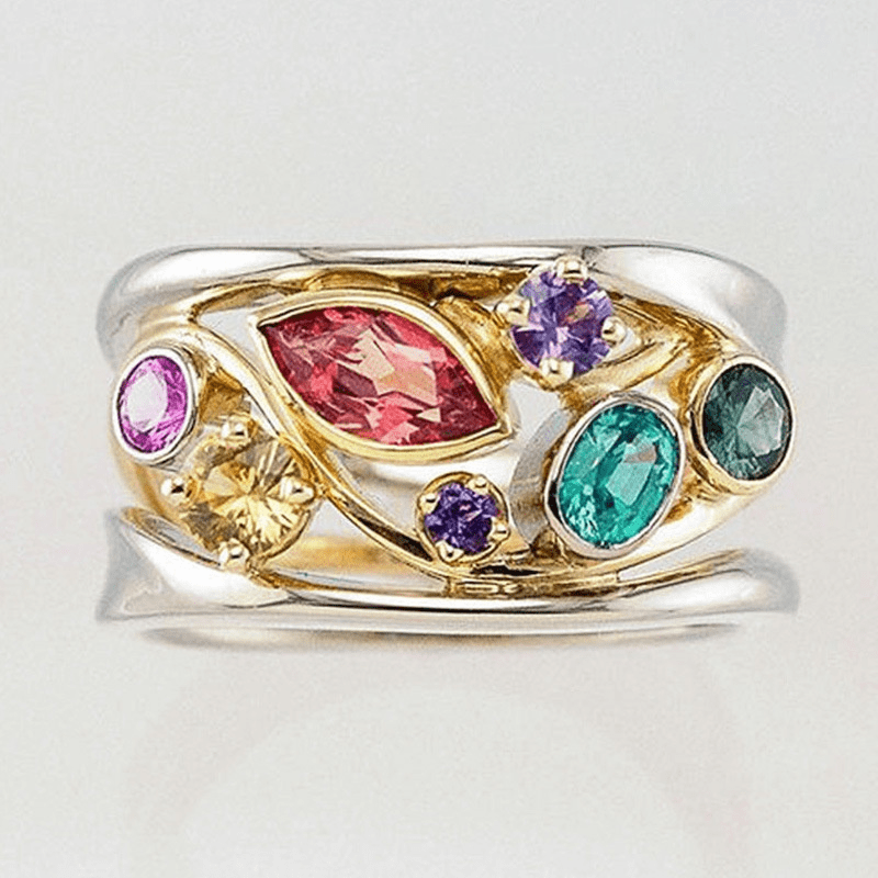 Vintage Gold &amp; Silver Colourful Zirconia Ring