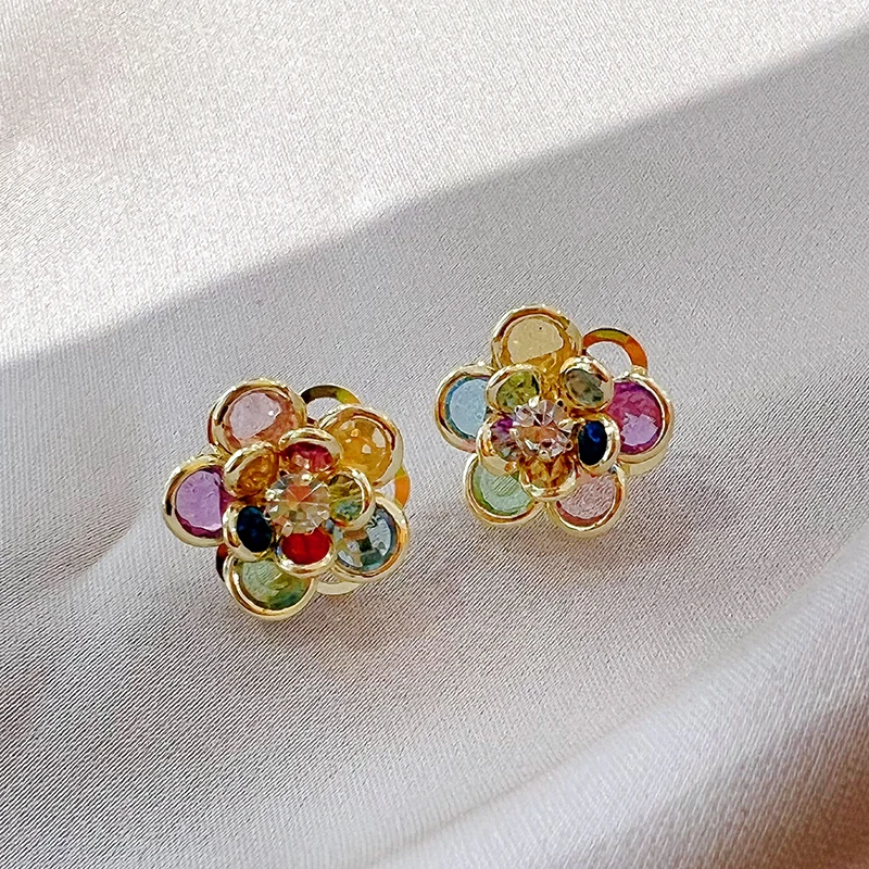 Elegant Colourful Crystal Flower Earrings