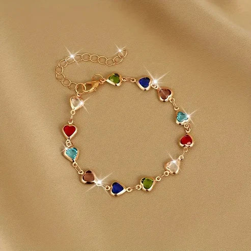 Colourful Heart Gold Bracelet