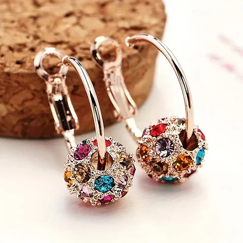 Colourful Sphere Gold Earrings