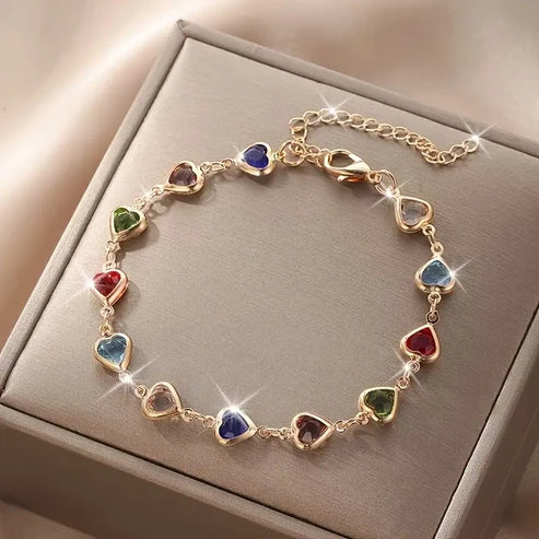 Colourful Heart Gold Bracelet