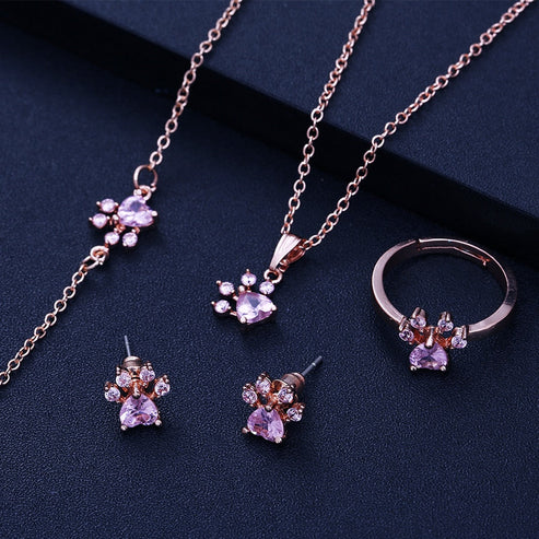 Rose Gold Paw Jewellery Set